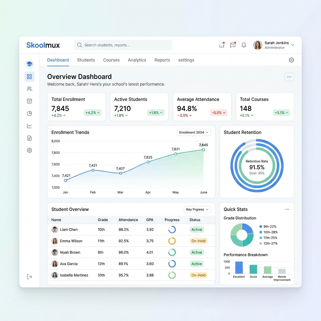 Skoolmux Administrative Dashboard Mockup